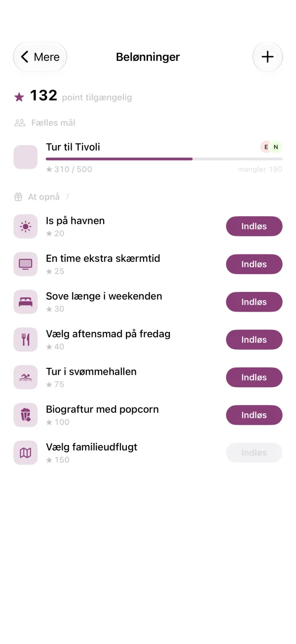 Belønninger, som familien sparer stjerner sammen til.